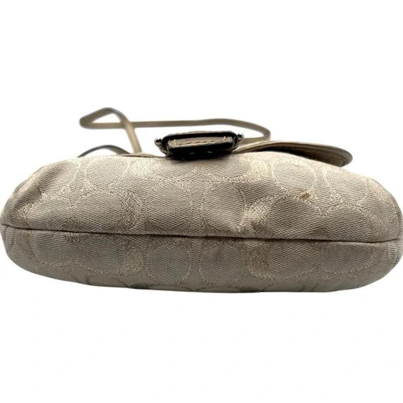 Coach Metallic Gold Beige Signature Jacquard Small Crossbody Bag Purse Buckle - Picture 4 of 7